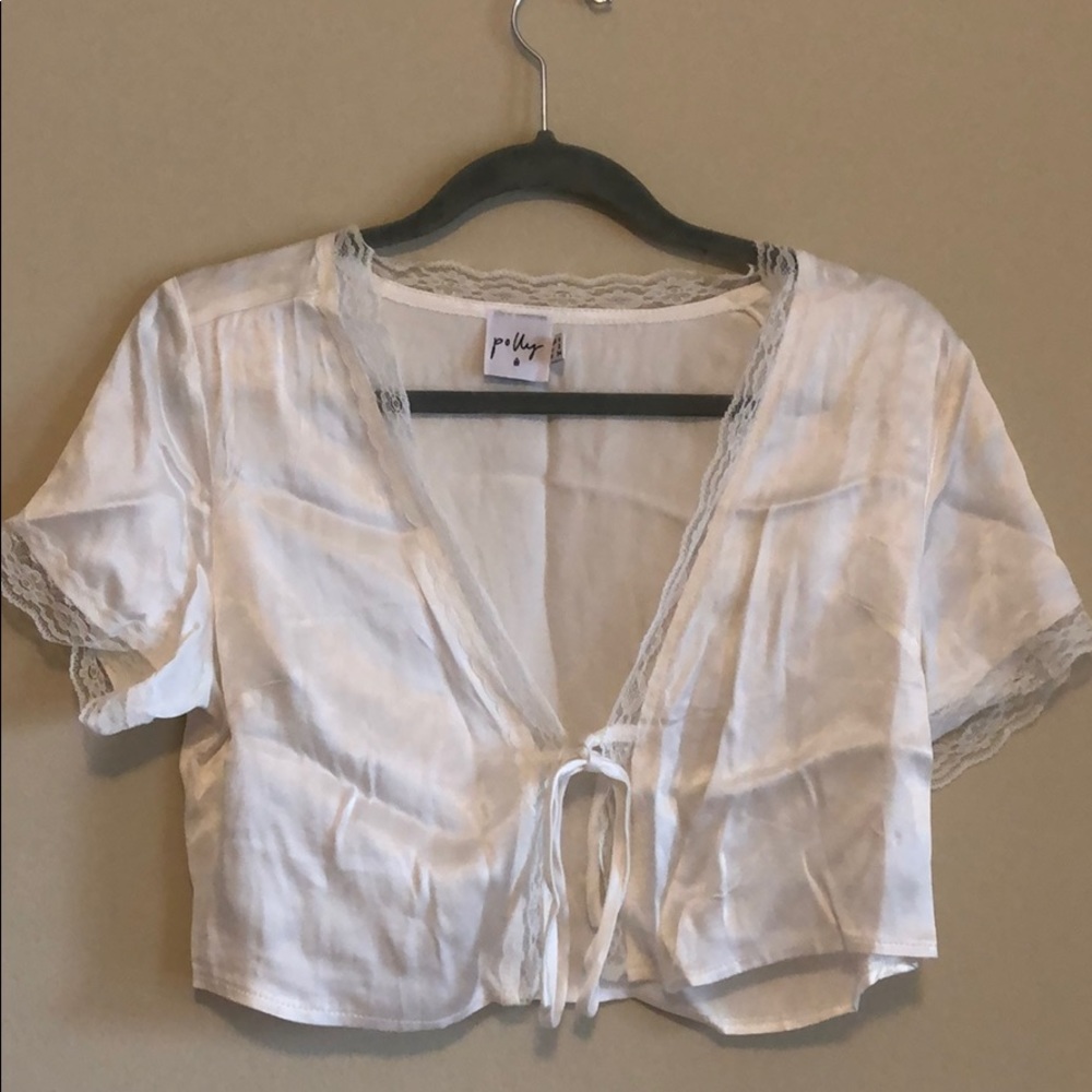 Princess Polly silky lace cream crop top